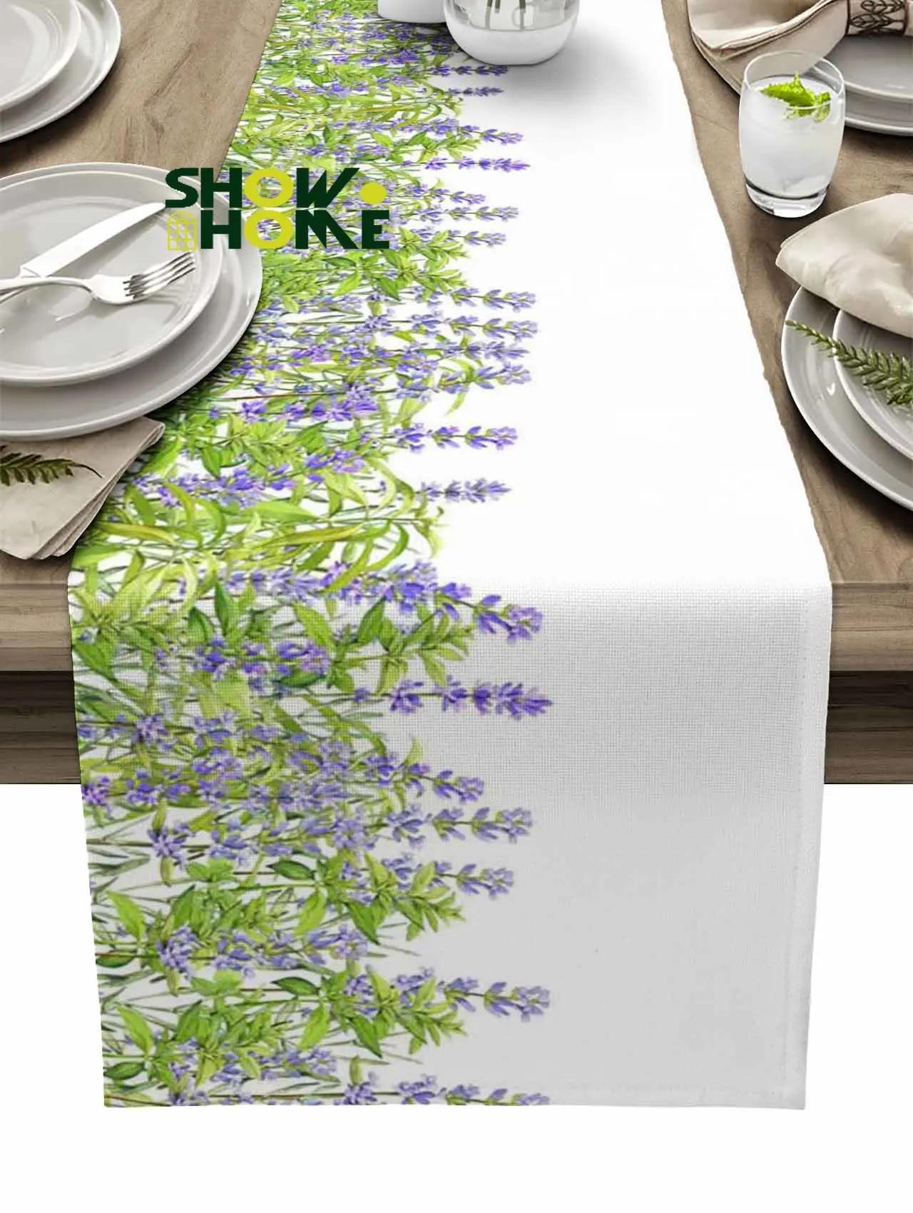 Spring Plants Lavender Table Runner Modern Tablecloths Home Wedding Decor Dining Table Runner Kitchen Decorations